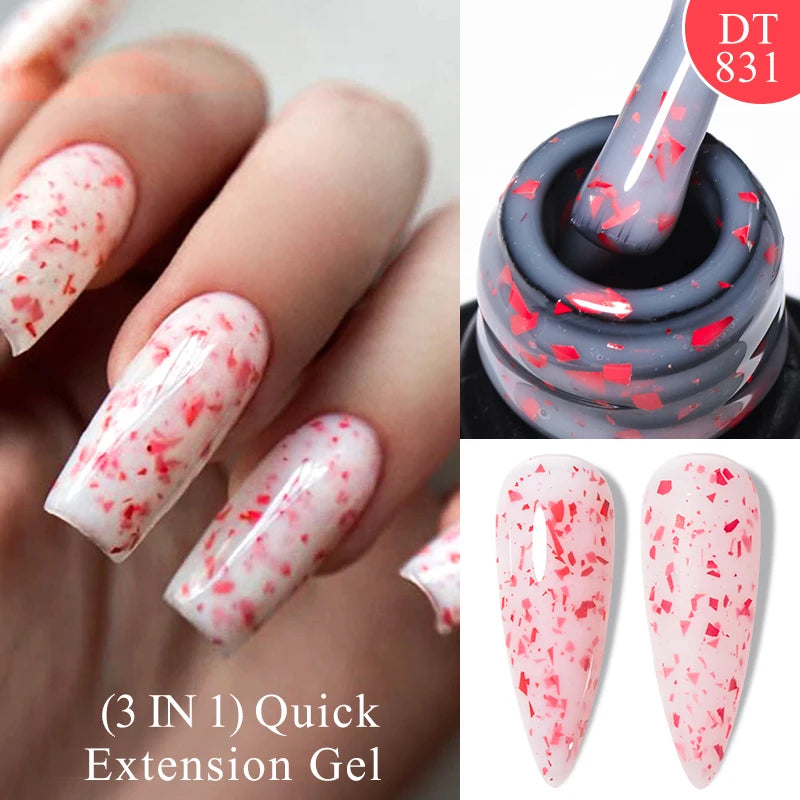 MEET ACROSS 7ml Colorful Foils Quick Extension Gel Nail Polish For Nails Glitter Pink Gold Foils Nail Art Gel Varnish Manicure