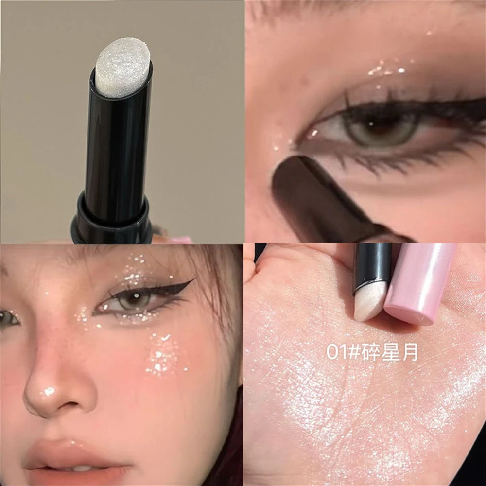 Sparkling Waterproof Eyeshadow Highlighter Stick Pink White Tint Shimmery Jelly Pearlescent Brightening Contours Makeup Pen