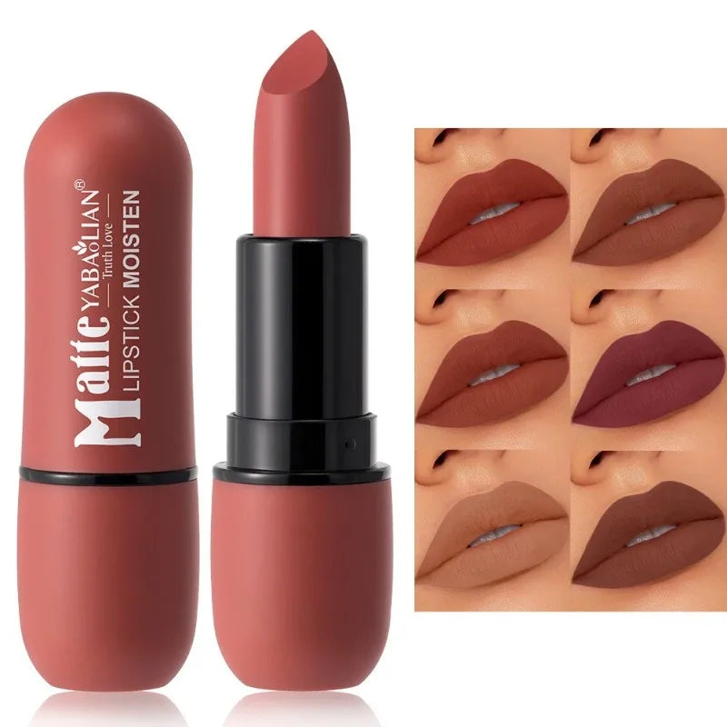 6-Color Matte Velvet Sexy Lipstick Waterproof Long-Lasting Nude Brown Lipstick Smooth High Pigment Profissional Lipgloss Makeup