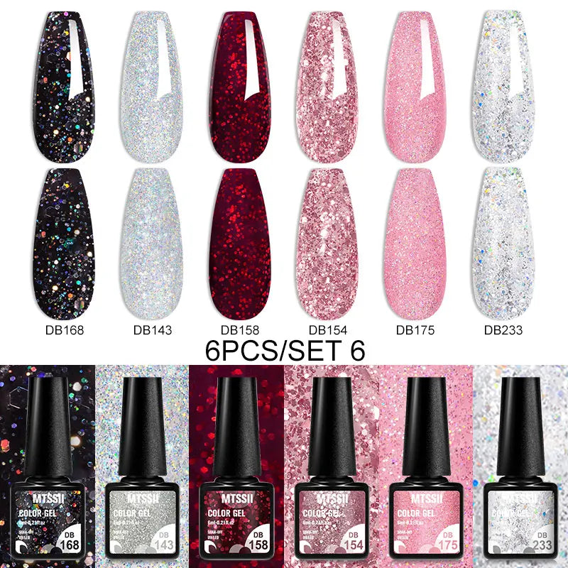 6PCS White Glitter Nail Polish Gel Set Popular Colors Autumn Semi Permanent Soak Off UV Nail Art Manicure Varnish Supplies Kit