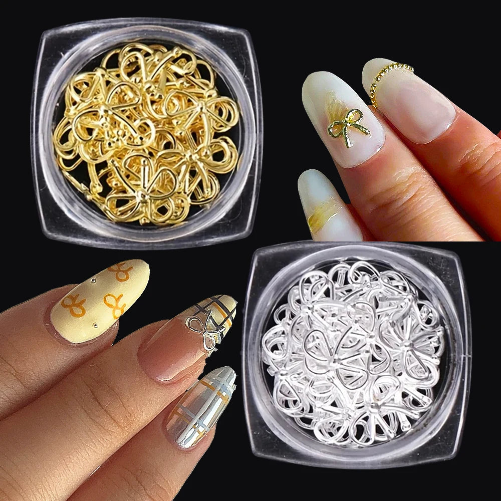 30pcs Gold Alloy Bowknot Nail Art Decoration Charms 3D Luxury Y2K Bow Nail Art Supplies DIY Christmas Press On Nail Design Suppl