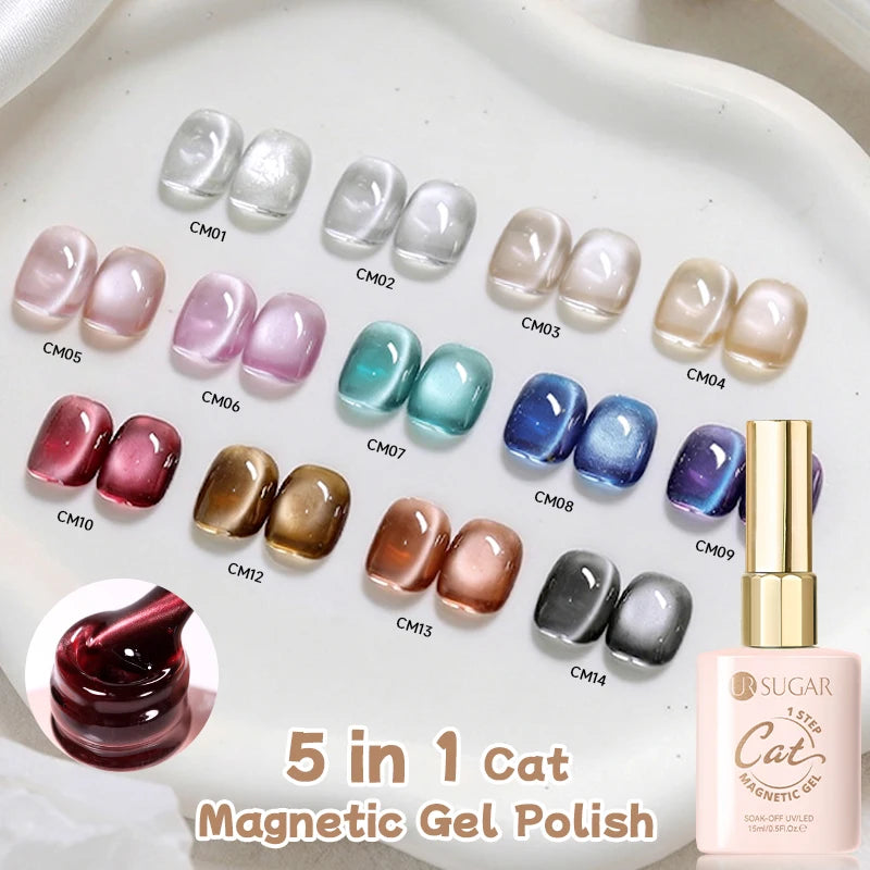 UR SUGAR 15ml 5-in-1 Cat Magnetic Gel Polish 1-Step No Base No Top Coat QuickDry Soak OffUV LED Nail Gel Long Lasting Easy Apply