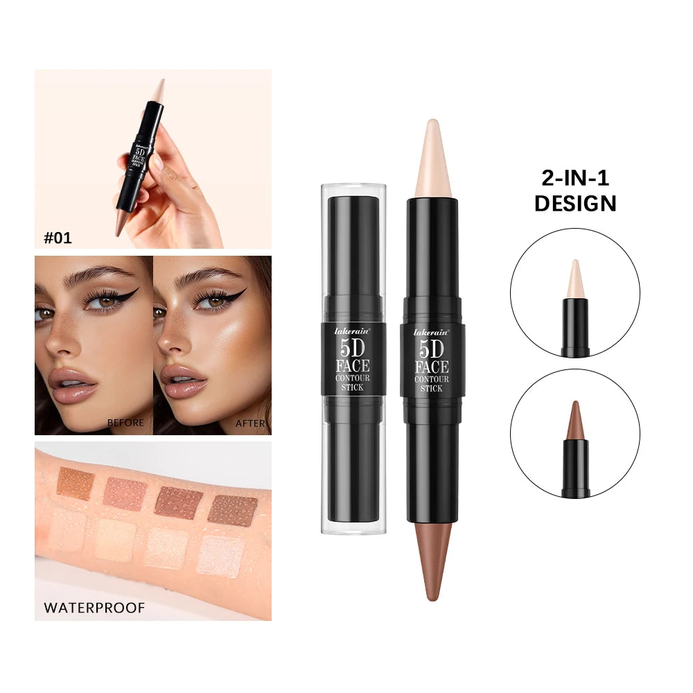 Dual-Ended Sharp Tip Contour Highlighter Waterproof And Sweatproof Long Lasting-Up To 12 Hours Multi-Use Contour Stick Makup