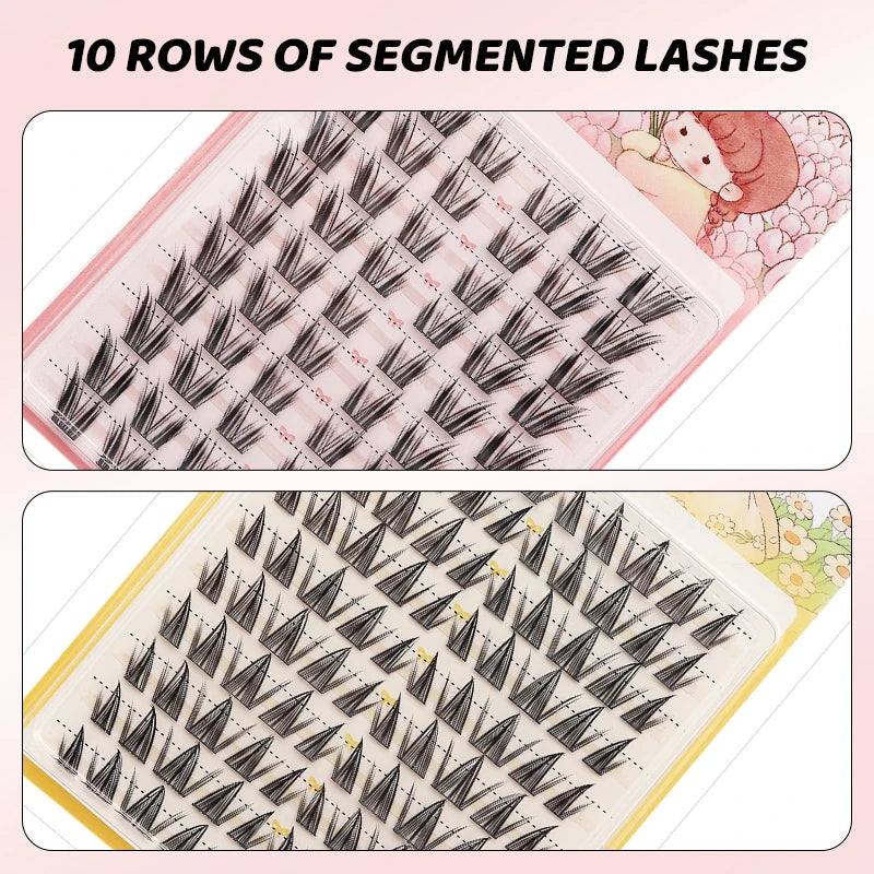 DINGSEN 10 Rows Individual Eyelashes Wholesale 10-12mm Cluster Lashes Natural Anime False Kake Eyelashes Extension Makeup