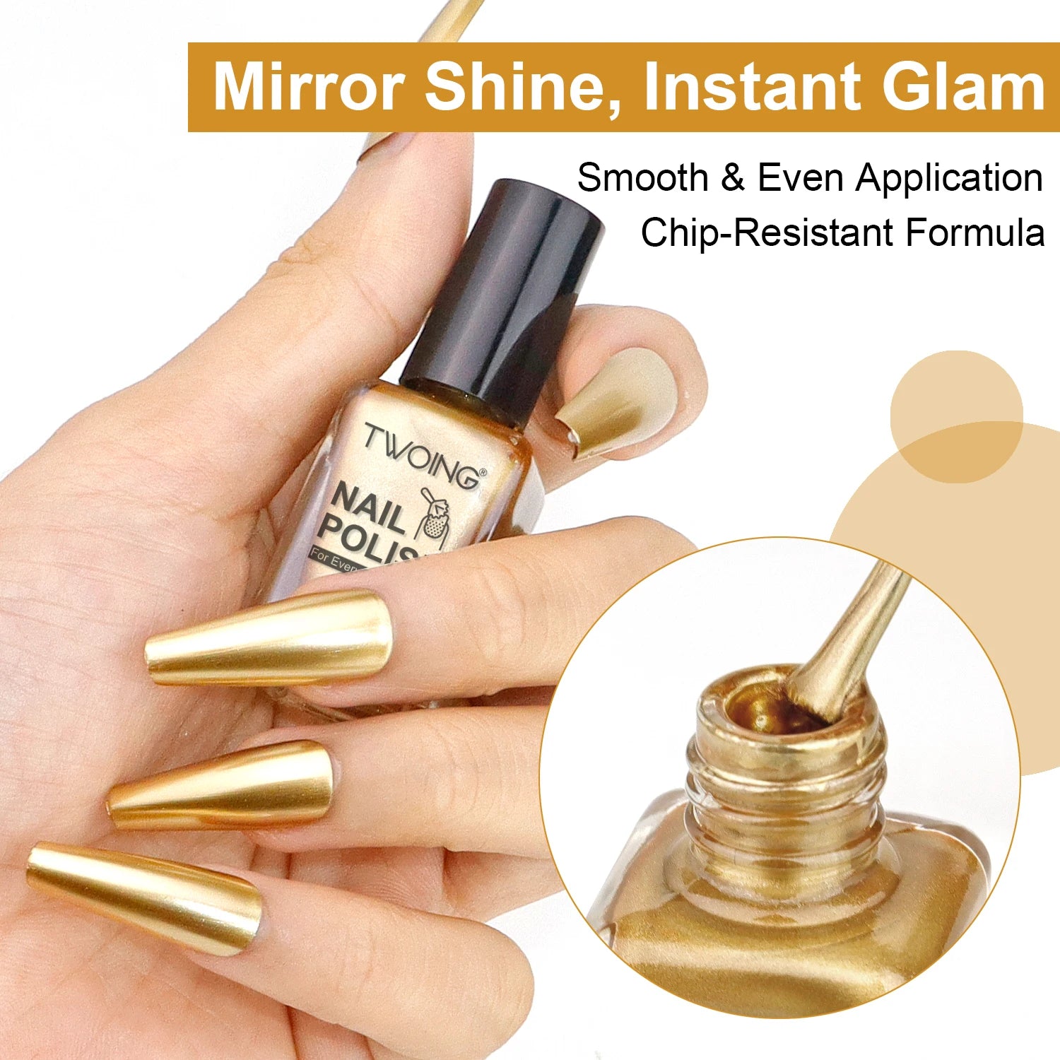 8ml Gold Metallic Nail Polish Bright Metal Mirror Nail Lacquer, Lasting, High Shine, Manicure Nail Lacquers Quick-Dry Manicure A