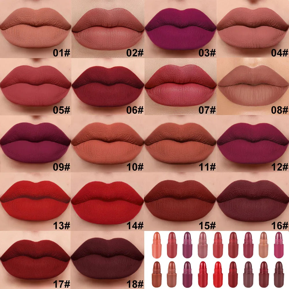 18 pcs/set Long-Lasting Velvet Matte Lipstick Set - Waterproof Portable Mini Capsule Lipsticks for Valentine's Day Gifts