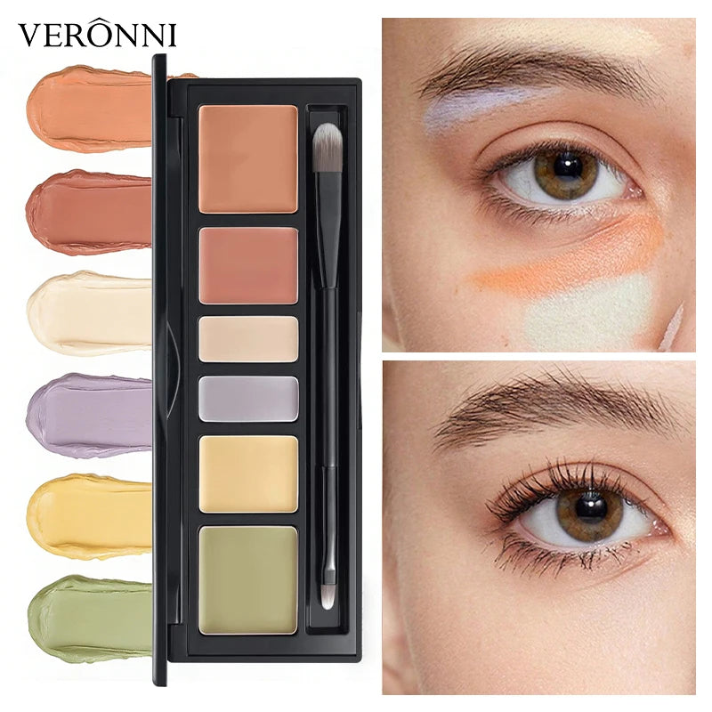 6 Colors Concealer Palette with Brush, Full Coverage Tattoo Cover Up Cream, Contour Correcting Foundation Makeup for Dark Circle