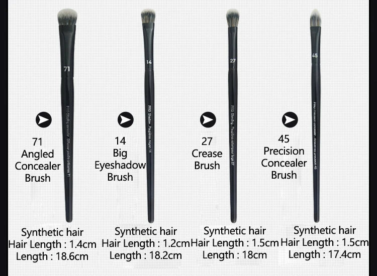 4pcs/set Pro Black Eye Shadow Makeup Brushes Lip Brow Precision Concealer Blending Synthetic hair Smudge Highlight Make Up Brush