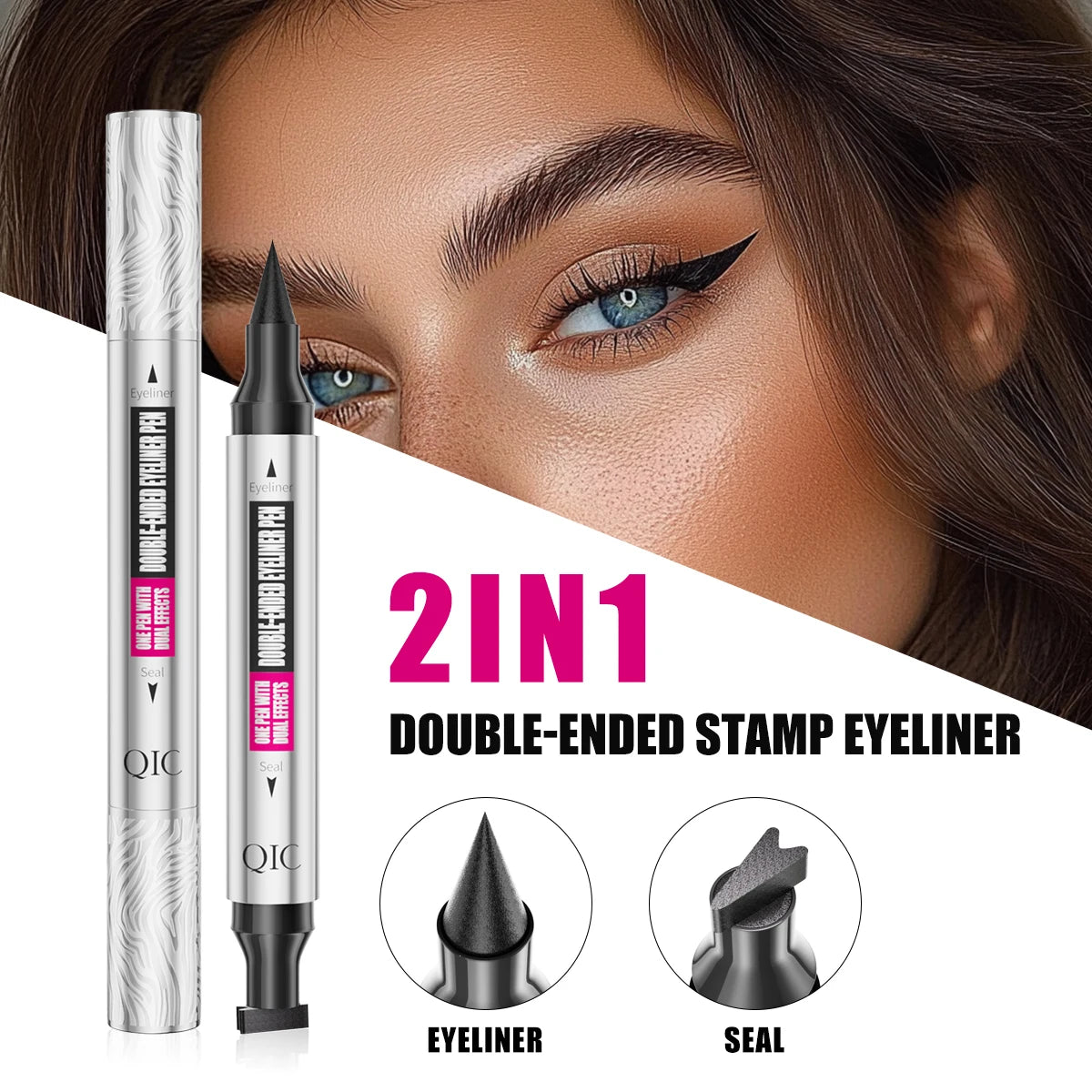 Double-ended stamp eyeliner pen, waterproof and sweat-resistant, smudge-proof liquid eyeliner pen, stamp liquid eyeliner for be