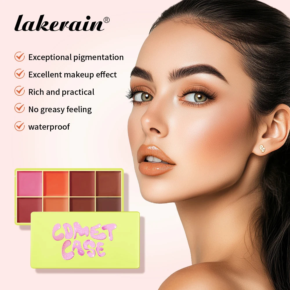 Lakerain 8-Color Blusher Cream Plate Waterproof Long Lasting Concealer Natural Color Highlighter Palette Face Blush Cosmetics