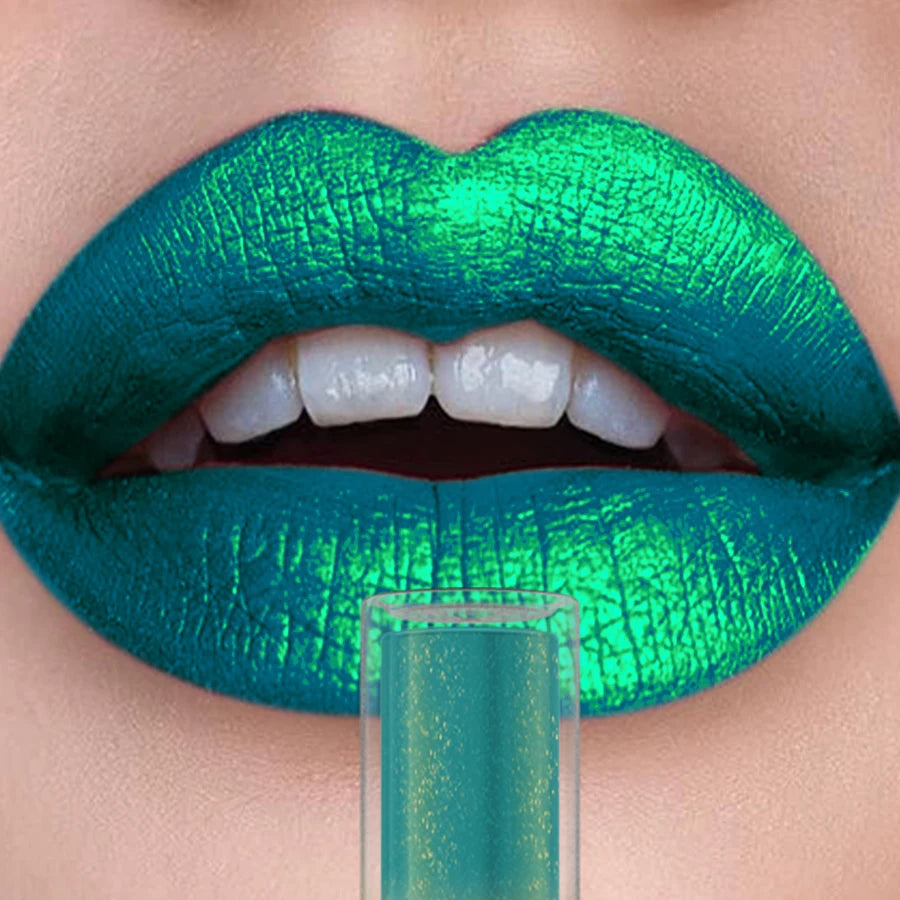 1PC Green Color Metallic Lip Glaze Glitter Liquid Lipstick Highly Pigmented Lip Tint for Lip or Eye Makeup Shine Sparkling Gifts