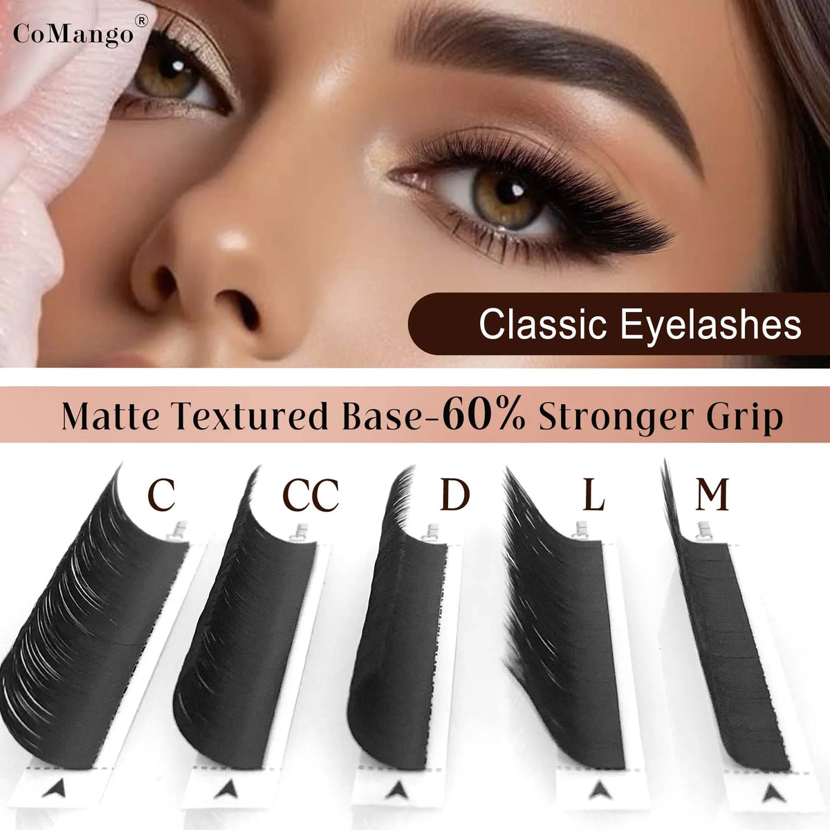 CoMango 12rows/Tray Classic Individual Eyelashes Extensions C/CC/D/L/M Curl Eyelashes Natural Soft Mink Lashes