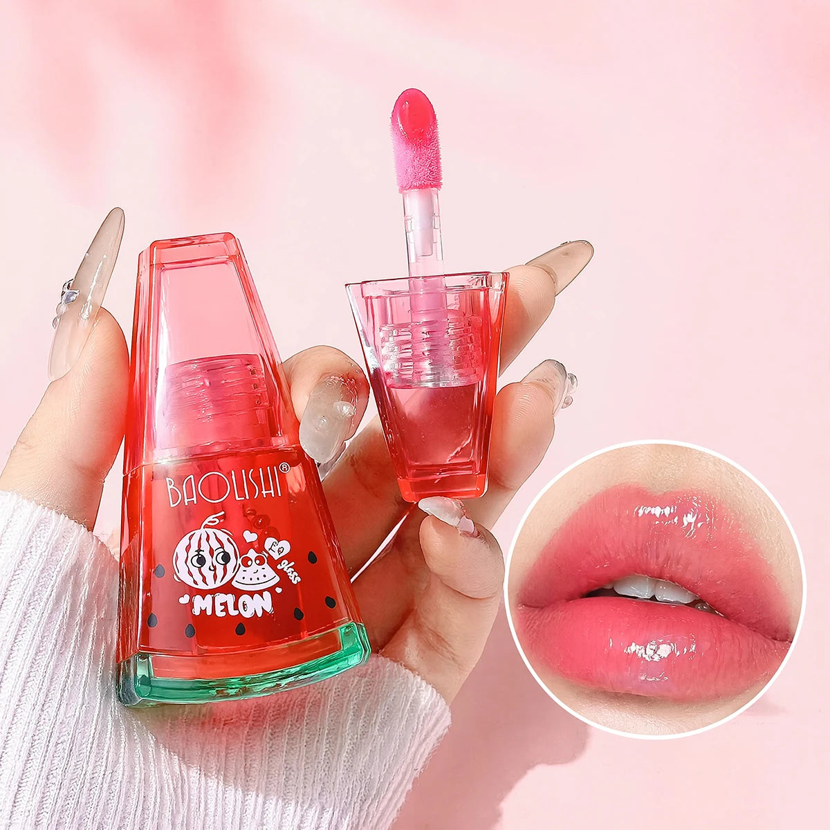 Baolishi Watermelon Shaped Fruit Aroma Mirror Lipstick Moisturizing And Brightening Portable Durable Glass Lipgloss