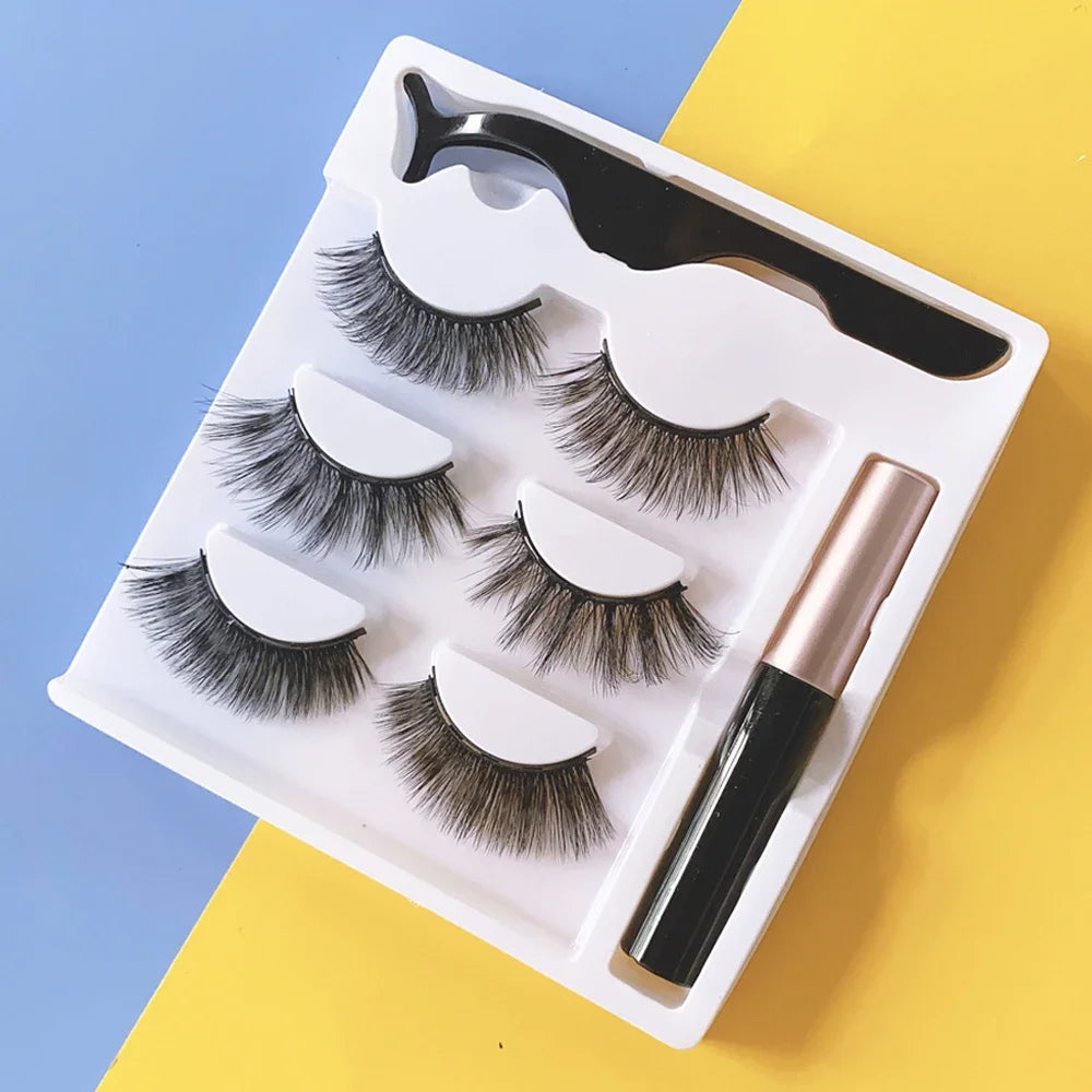 Magnetic Eyelashes 3D Mink Eyelashes Makeup Magnetic Lashes Eyeliner Tweezers Set Natural False Lashes Short Faux Cils