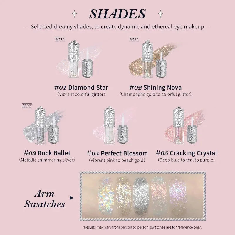 Swan Ballet Flower Knows Liquid Glitter Eyeshadow Long Lasting Quick Drying Shimmer Dust For Eyes Monochrome Eye Shadow 4G