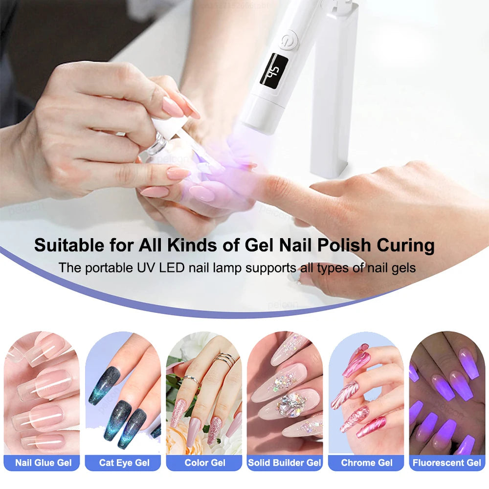 Uv Led Nail Lamp Portable Nail Dryer for Gel Nails Cordless Rechargeable USB Nail Light with 2 Timer for Home Salon Use