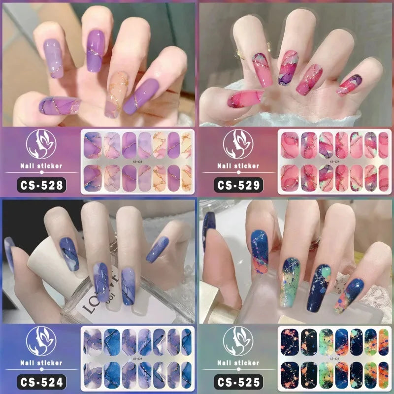 Marbling Magnetic Nail Sticker Full Cover Nail Decals Press On Gradient Color Strip Wraps Self Adhesive Nail Art Accessorie
