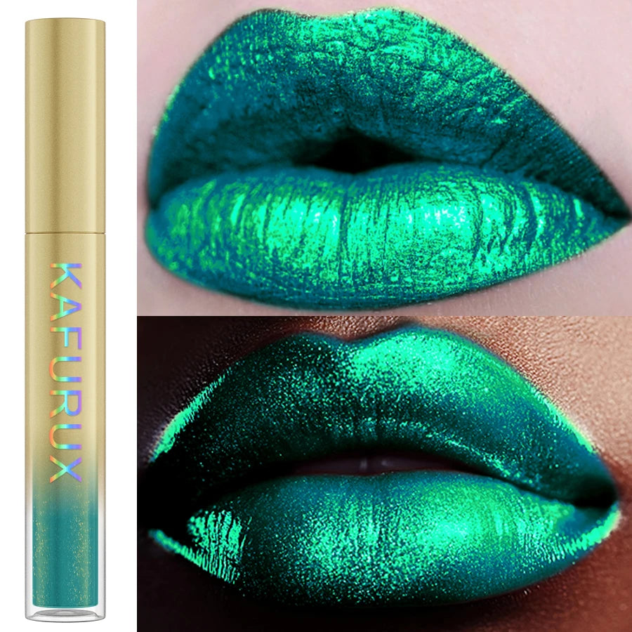 1PC Green Color Metallic Lip Glaze Glitter Liquid Lipstick Highly Pigmented Lip Tint for Lip or Eye Makeup Shine Sparkling Gifts