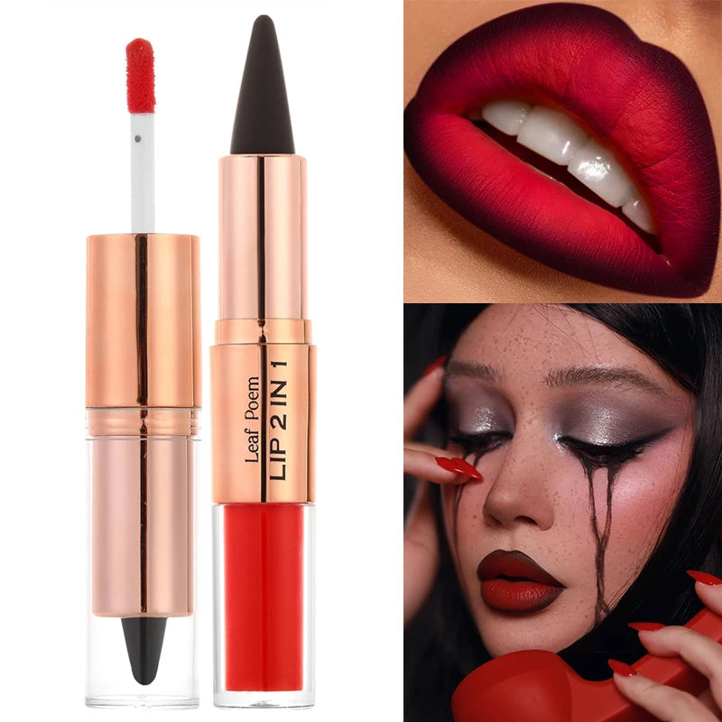 Sexy Red Black Lipstick Waterproof Lipliner Makeup Black Purple Rose Double Head Matte Lipgloss Tapered Lip Liner Contour Pencil