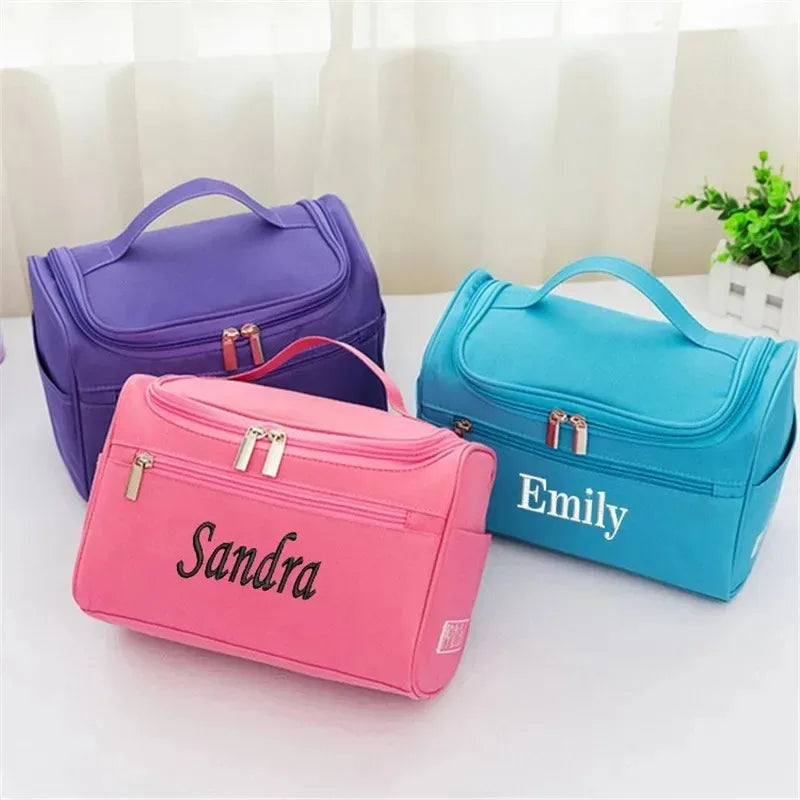 Personalized Simple Cosmetic Bag - Large Capacity Custom Embroidered Toiletry Bag, Portable Travel Storage Pouch, Custom Name M