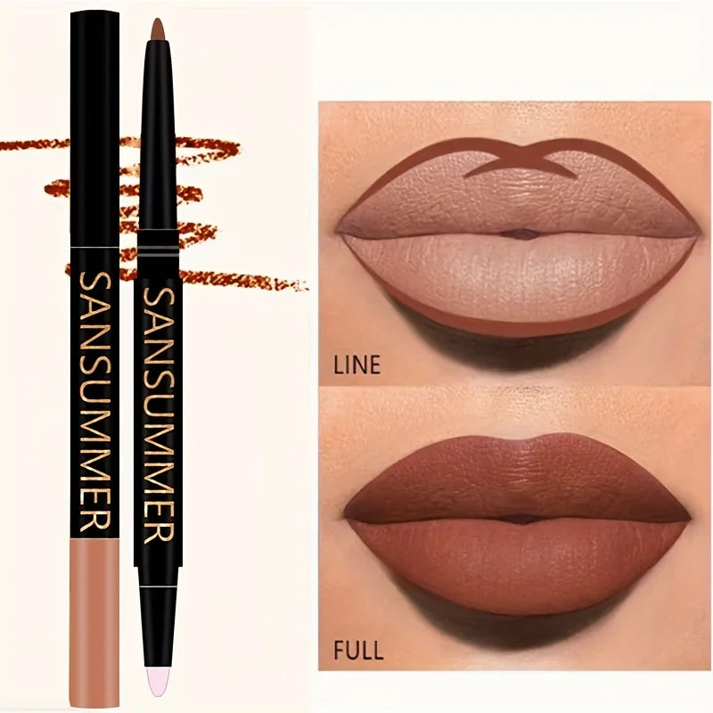 6-color Lipliner With Lip Brush Waterproof, Sweat Resistant, Velvet And Multi-color Lip Pencil Cosmetics