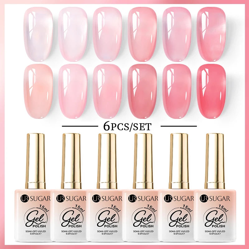 UR SUGAR 6 Colors Jelly Nude Pink Gel Nail Polish Spring Summer Fall Winter Semi Permanent Soak Off UV&LED Gel Nail Art Varnish
