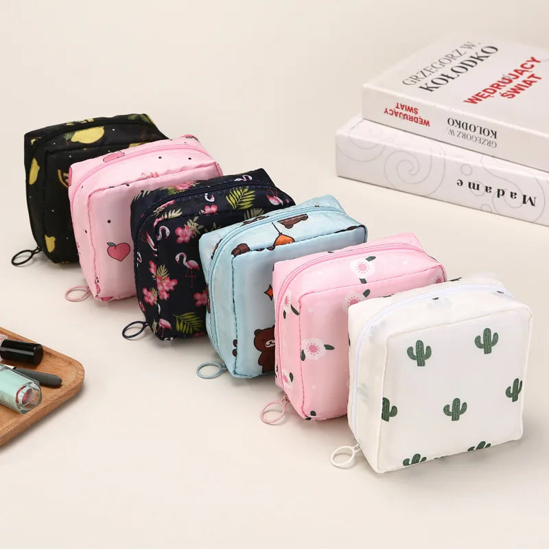 Cute Washable waterproof sanitary napkin storage portable capacity lipstick organizer napkin monthly storage travel cosmetic bag