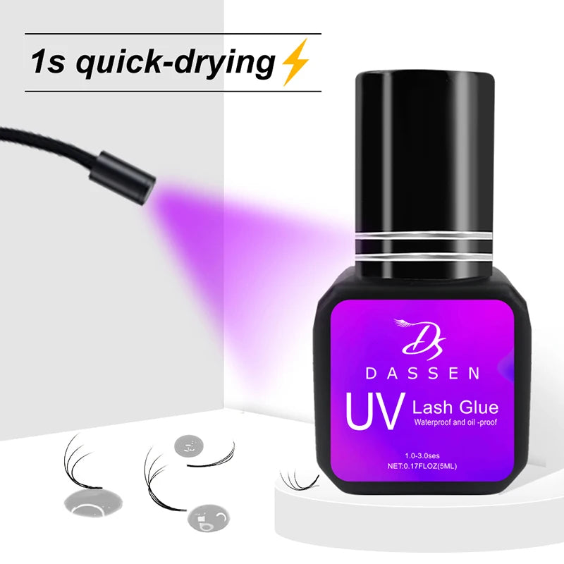 Dassen 5ml UV Eyelash Extension Glue 1S Fast Drying Strong Hold Long Lasting Non-Irritating Adhesive for Mink Lash Professional