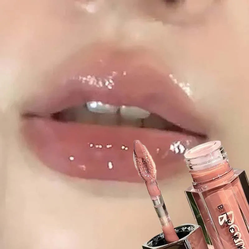 Ice Transparent Brown Lip Gloss Moisturizing Glossy Liquid Lipstick Nude Water Light Glass Mirror Lip Glaze Long-lasting Makeup