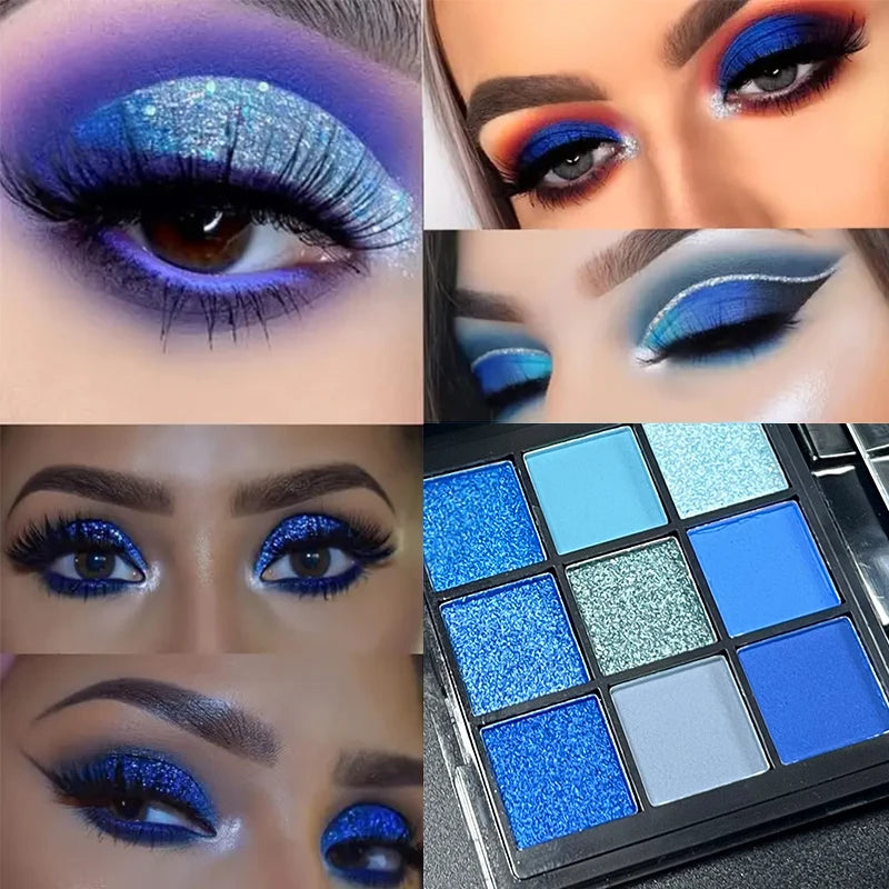 9 Color Blue Eyeshadow Palette Matte Shimmer Dolphin Eye Shadow Palette Glitter Makeup Pigmented Long Lasting Professional
