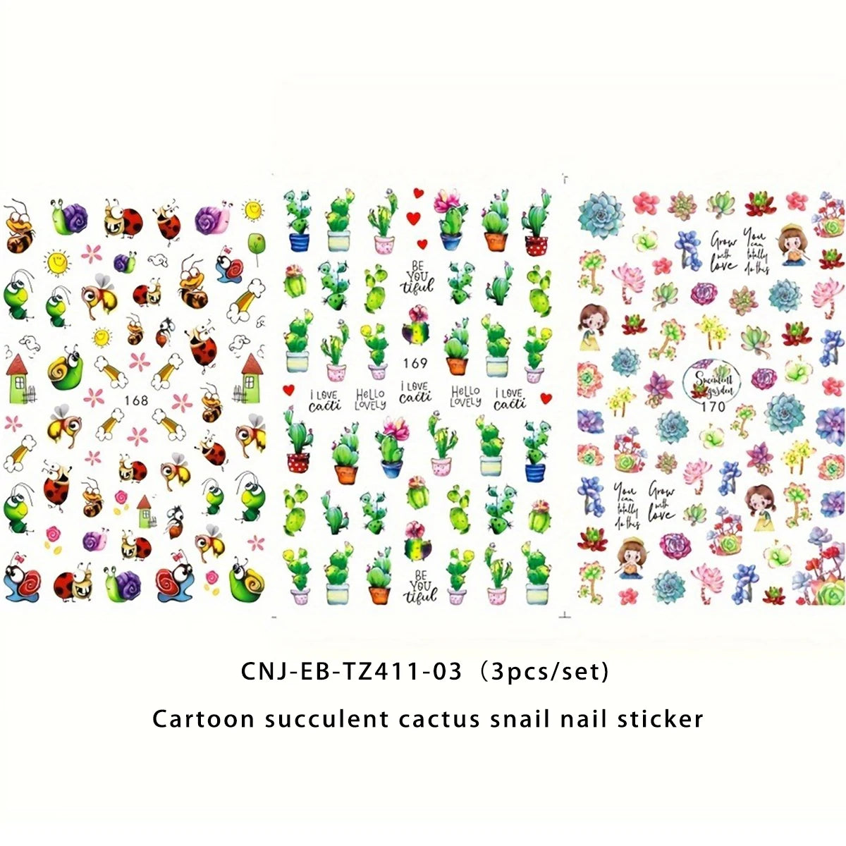 3pcs Cartoon animal nail stickers, easy to apply for nail decoration DIY、 Gifts, parties, and wedding makeup and styling