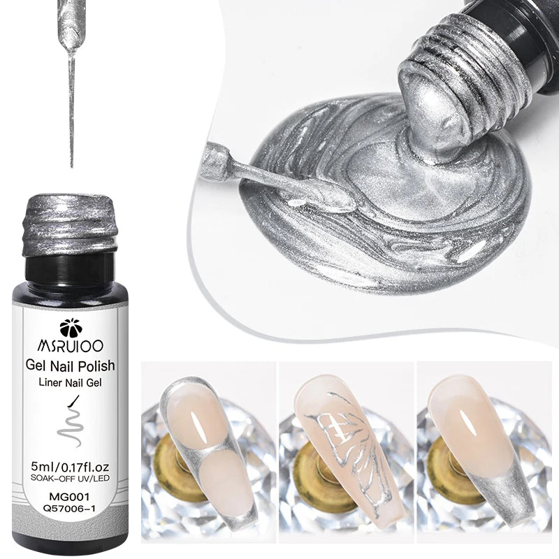 5ml Metallic Painting Liner Gel Nail Polish Set Gold Silver Pink Semi-Permanent Line UV Gel Varnish For Drawing French Nails