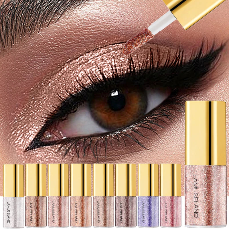 Metallic Pearl Liquid Eyeshadow Champagne Gold Shimmer Glitter Diamond Eye Shadow Waterproof Beauty Highlighter Mini Eys Makeup