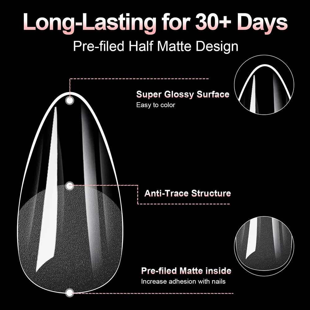 100pcs/box 10 types Fake Nail Tips Coffin Press on Nail Clear Full Cover Nail Artificial Press on Long Ballerina