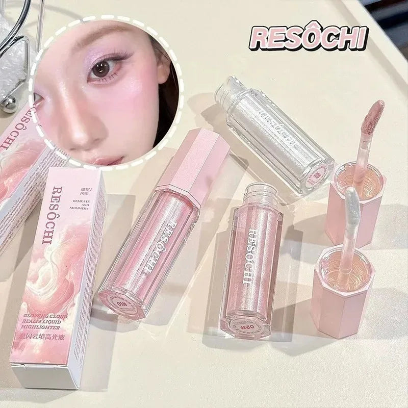 3 Colors Liquid Highlighter Natural Glow Luminizer High Glossy Contour Blush Multi-Use Shimmer Stick for Face Brightening Makeup