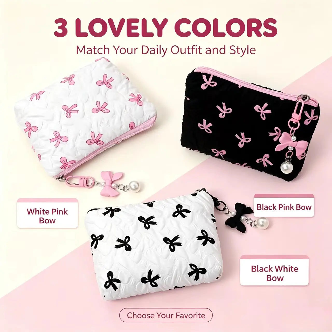 Embroidered Bow Makeup Bag, High Appearance Level, Coin Purse Storage Bag, Cute, Large Capacity, High-End Makeup Bag