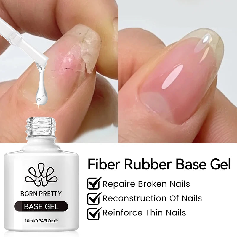 BORN PRETTY Fiber Rubber Base Gel Nail Polish For Broken Nail Repaired Fiberglass Clear Quick Building 10ml Semi Permanent