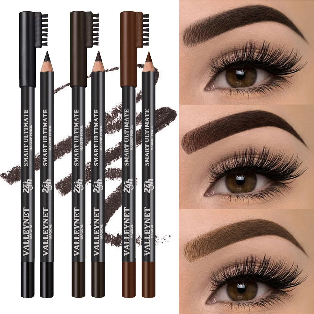 Ultra-fine Wooden Eyebrow Pencils with Brush Black and Brown Series, Matte Finish, Long-lasting Waterproof Formula Eye Makeup