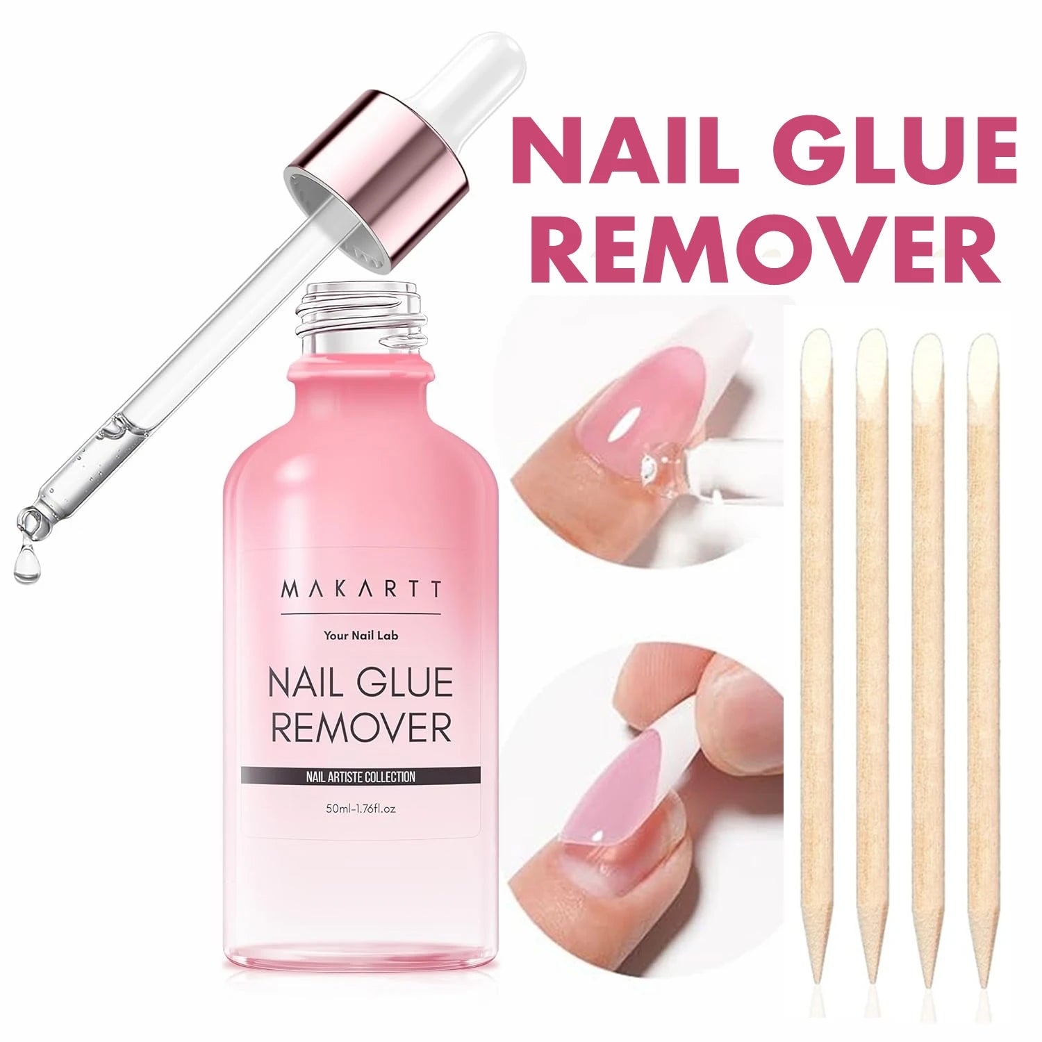 Makartt Nail Glue Remover for Press On Nails, Dissolves in 5 Mins, No Damage No Filing, Gentle Safe for Natural Nails Manicure