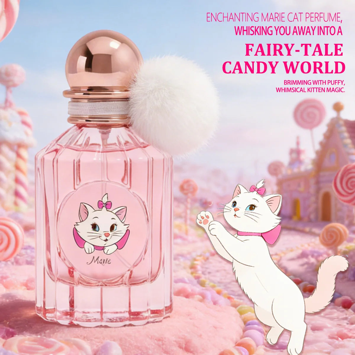 MINlSO Disney Marie Eau De Parfum for Women - Sweet Floral & Fruit Scent with Cute Pom Pom, 1.69 Fl Oz/50ml