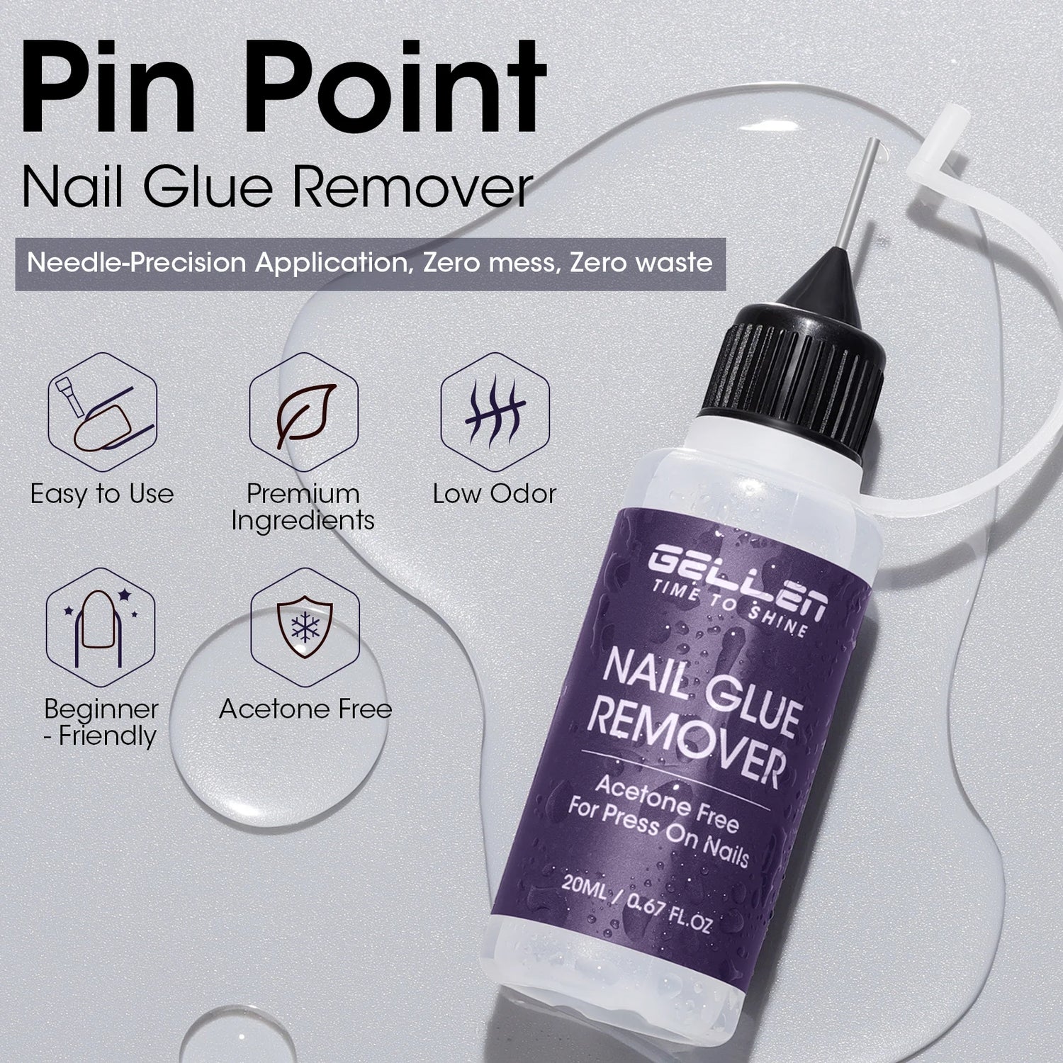 20ml Pinpoint Nail Glue Remover Press ons Non Acetone Gentle Multi Functional Glue Remover for Nail Tips Quick Easy Gel