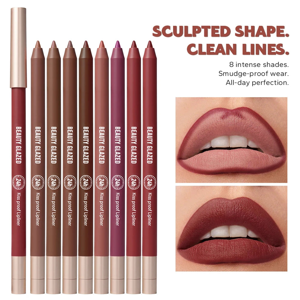 8 Colors Artist Matte Velvet Lip Liner Pencil | Long-Lasting Waterproof, Non-Sticky Matte Finish