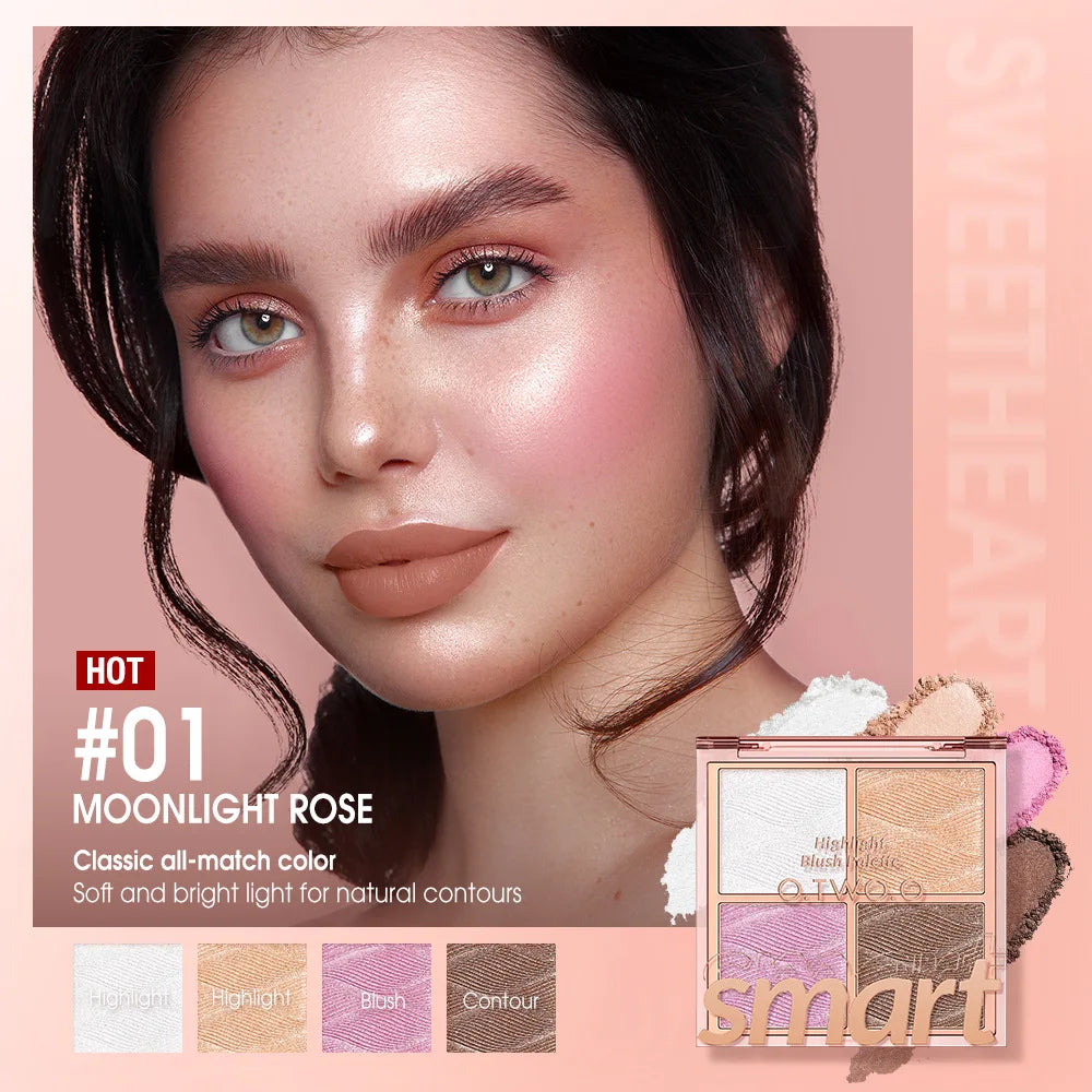 Four-Color Blush Palette, Finishing Palette, Pearlescent Shimmer, Shadow Highlighting, Long-Lasting Makeup Effect