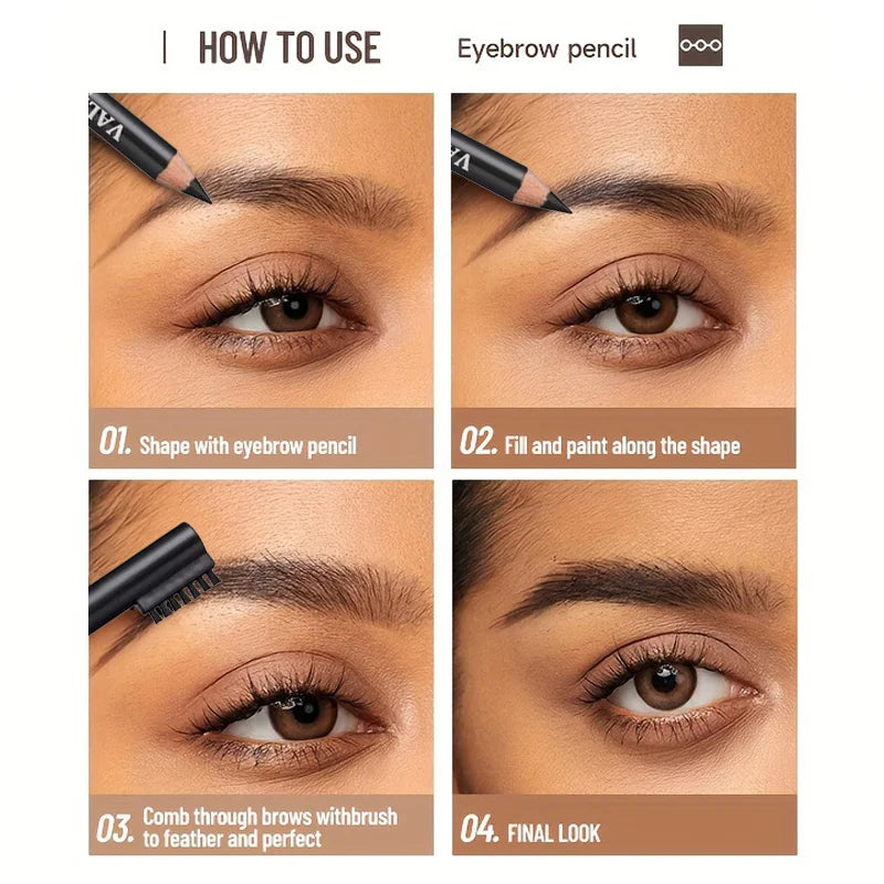 Ultra-fine Wooden Eyebrow Pencils with Brush Black and Brown Series, Matte Finish, Long-lasting Waterproof Formula Eye Makeup