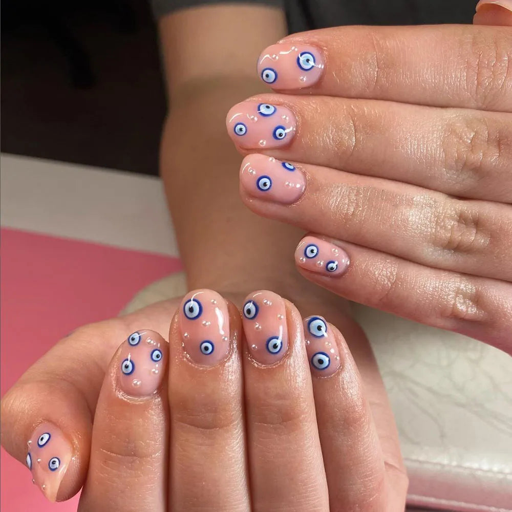 1 Sheet 3D Blue Evil Eye Design Nail Art Decals DIY Self-Adhesive Charms Abstract Line Sliders Decoration Colorful Nail Stickers
