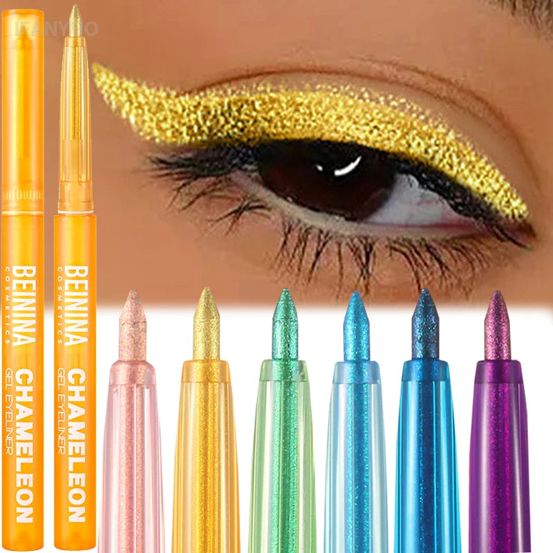 Metallic Chameleon Gold Eyeliner Gel Pen Pearlescent Polarized Glitter Green Inner Eye Liner Shiny Multicolor Soft Eyes Pigment