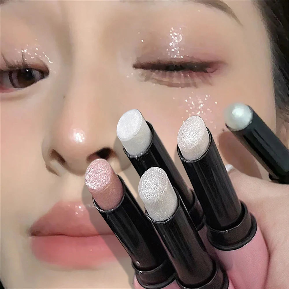 Sparkling Waterproof Eyeshadow Highlighter Stick Pink White Tint Shimmery Jelly Pearlescent Brightening Contours Makeup Pen