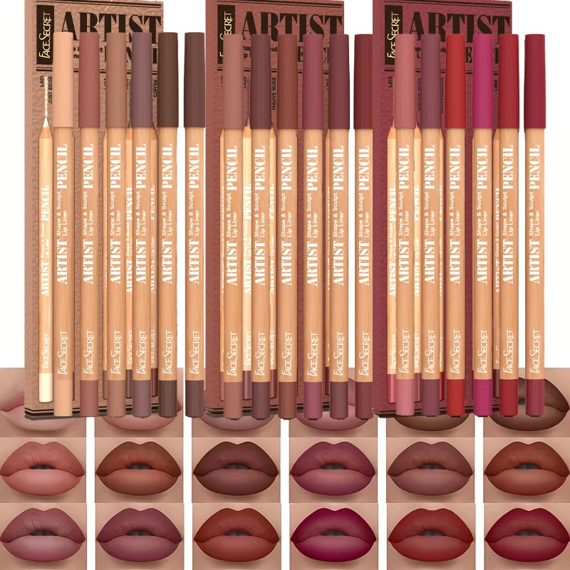 [Velvet Matte Lip Liner] 6pcs Long-Lasting Velvet Matte Lip Liner Pencils Set | Non-Drying & Perfect for Lining & Filling Lips