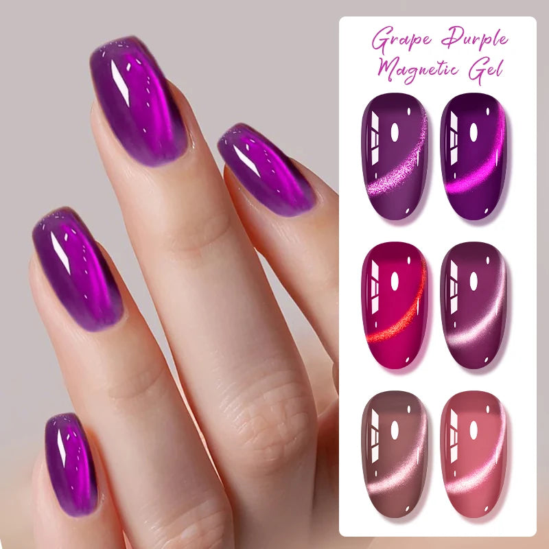 7ml Grape Purple Cat Magnetic Gel Nail Polish Jelly Glass Bead Effect Semi Permanent Varnish Soak Off Nail Art UV Gel Manicure