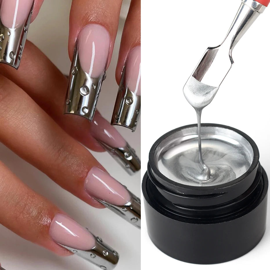 5ml Mirror Chrome Nail Painting Gel Polish, Gold Silver Metallic Drawing French Tips Spider Liner Gel Nail UV Gel Polish Varnish